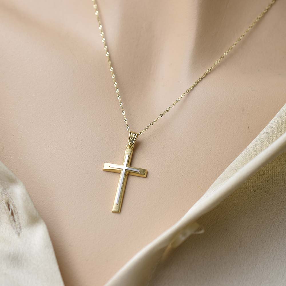 Δίχρωμος Χρυσός Σταυρός Κ14